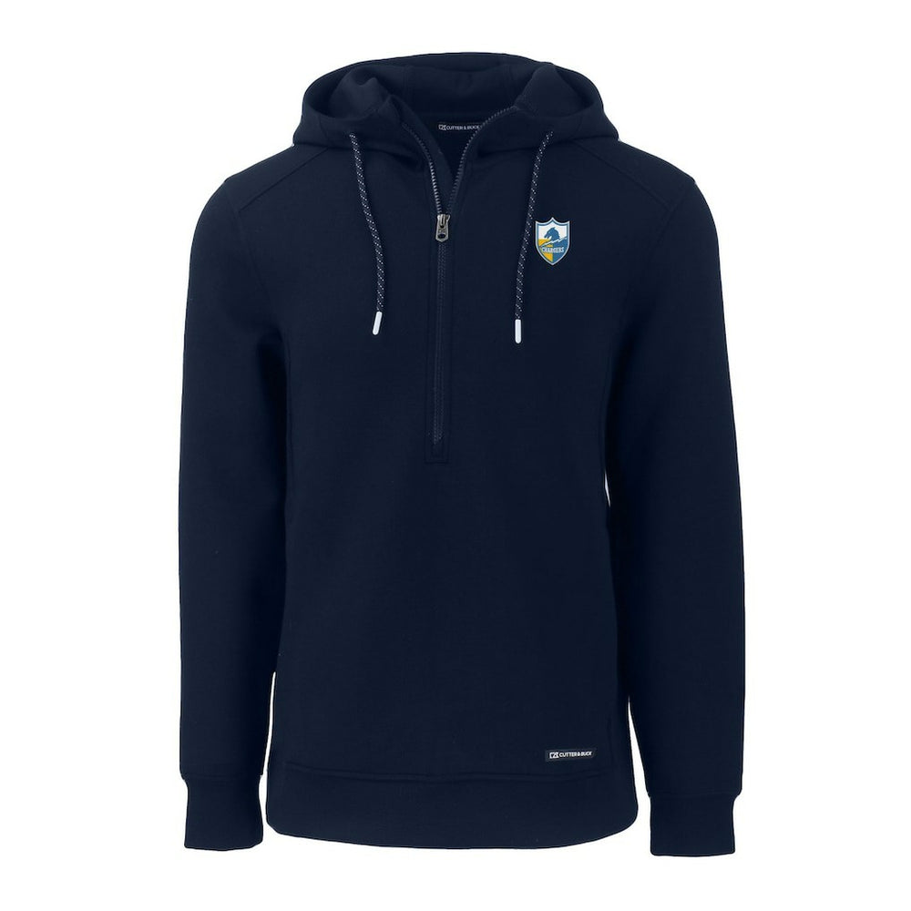 Los Angeles Chargers Cutter & Buck Throwback Roam Eco Half-Zip Recycled Pullover Hoodie - Navy cheap
