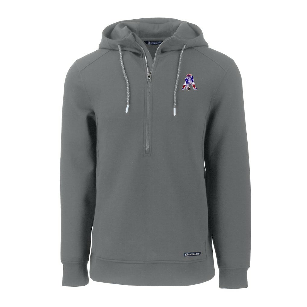 New England Patriots Cutter & Buck Throwback Roam Eco Half-Zip Recycled Pullover Hoodie - Gray discount