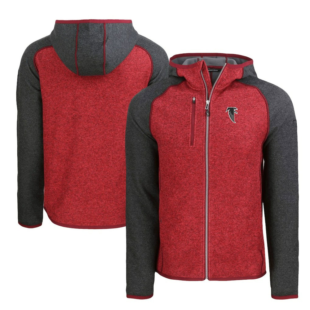 Atlanta Falcons Cutter & Buck Throwback Mainsail Sweater-Knit Full-Zip Hoodie - Heather Red/Heather Charcoal sale