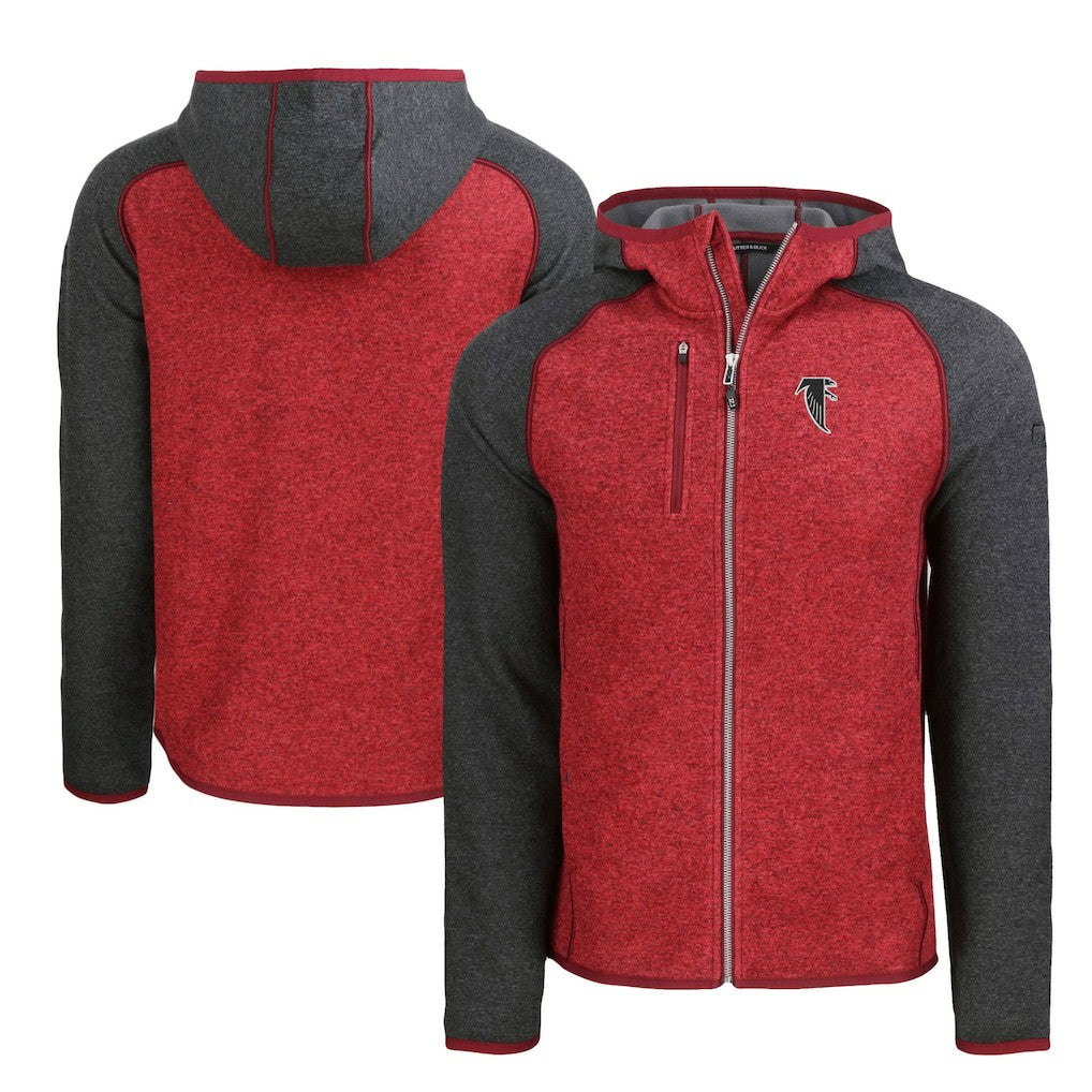 Atlanta Falcons Cutter & Buck Throwback Mainsail Sweater-Knit Full-Zip Hoodie - Heather Red/Heather Charcoal sale
