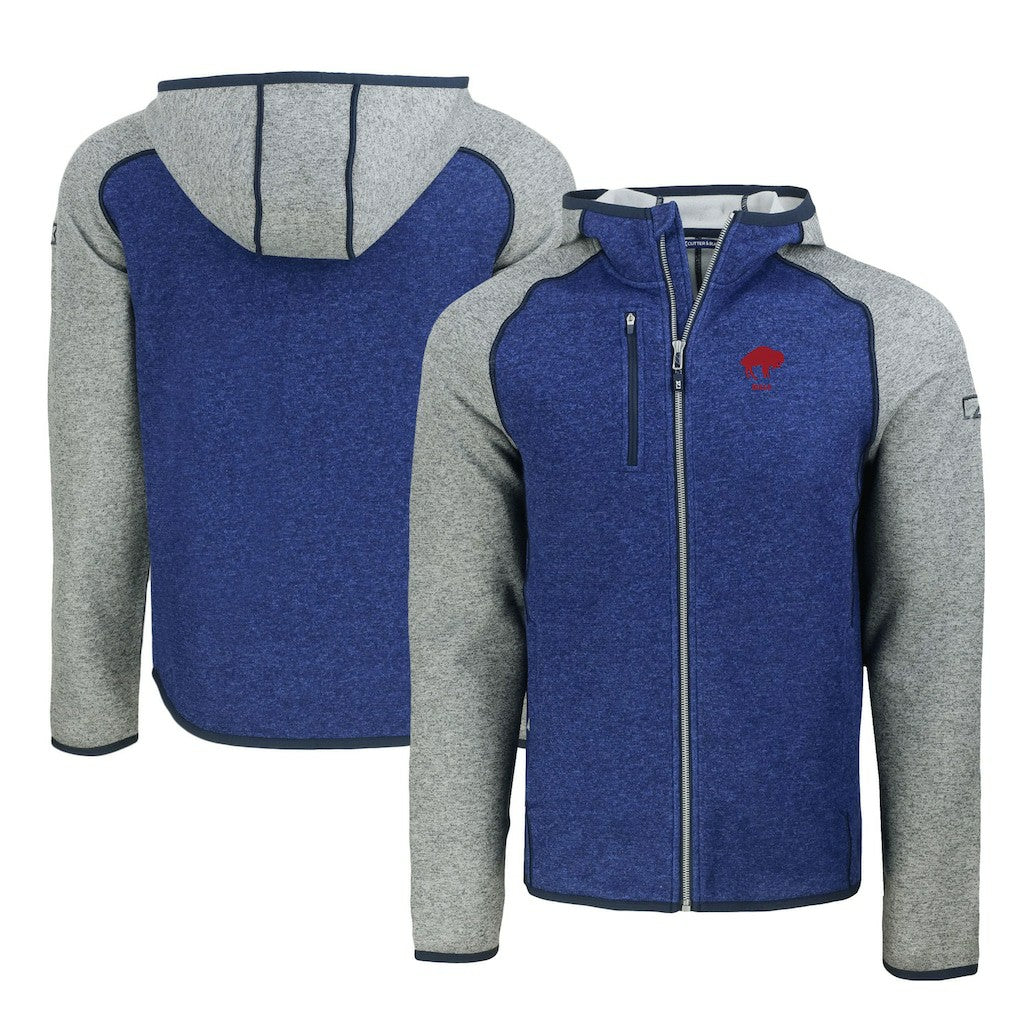 Buffalo Bills Cutter & Buck Throwback Mainsail Sweater-Knit Full-Zip Hoodie - Royal/Heather Gray cheap
