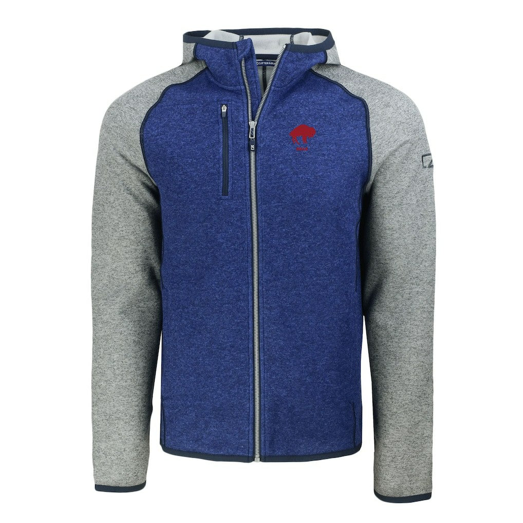 Buffalo Bills Cutter & Buck Throwback Mainsail Sweater-Knit Full-Zip Hoodie - Royal/Heather Gray cheap