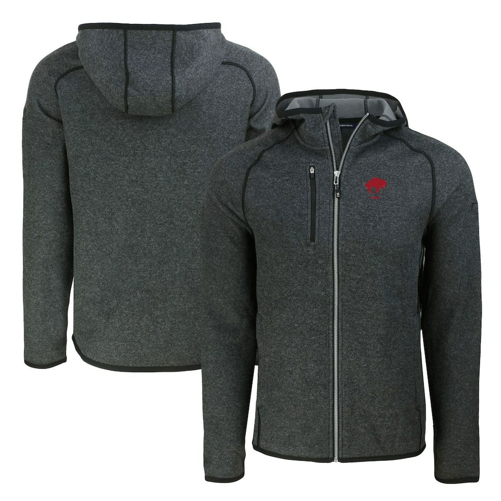 Buffalo Bills Cutter & Buck Throwback Mainsail Sweater-Knit Full-Zip Hoodie - Heather Charcoal outlet