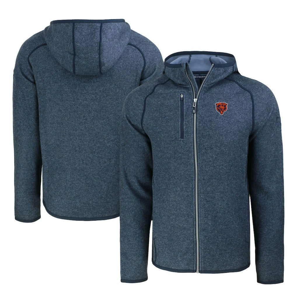 Chicago Bears Cutter & Buck Throwback Mainsail Sweater-Knit Full-Zip Hoodie - Heather Navy cheap