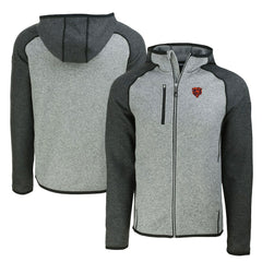 Chicago Bears Cutter & Buck Throwback Mainsail Sweater-Knit Full-Zip Hoodie - Heather Gray/Heather Charcoal discount
