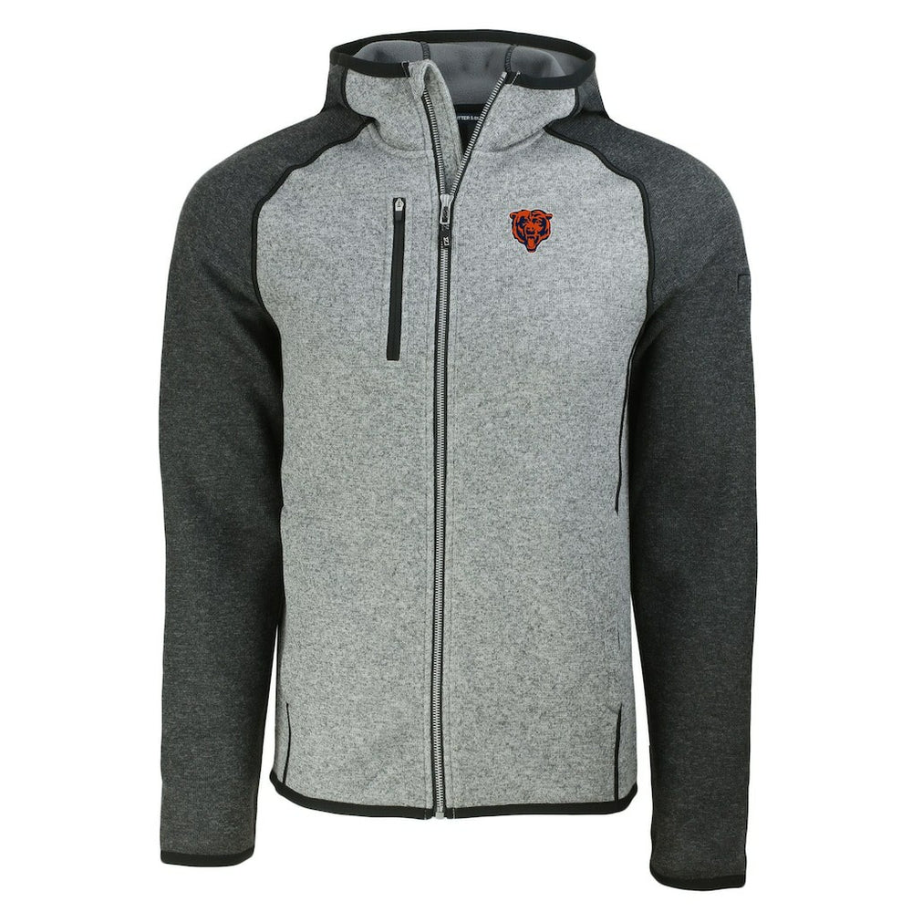 Chicago Bears Cutter & Buck Throwback Mainsail Sweater-Knit Full-Zip Hoodie - Heather Gray/Heather Charcoal discount