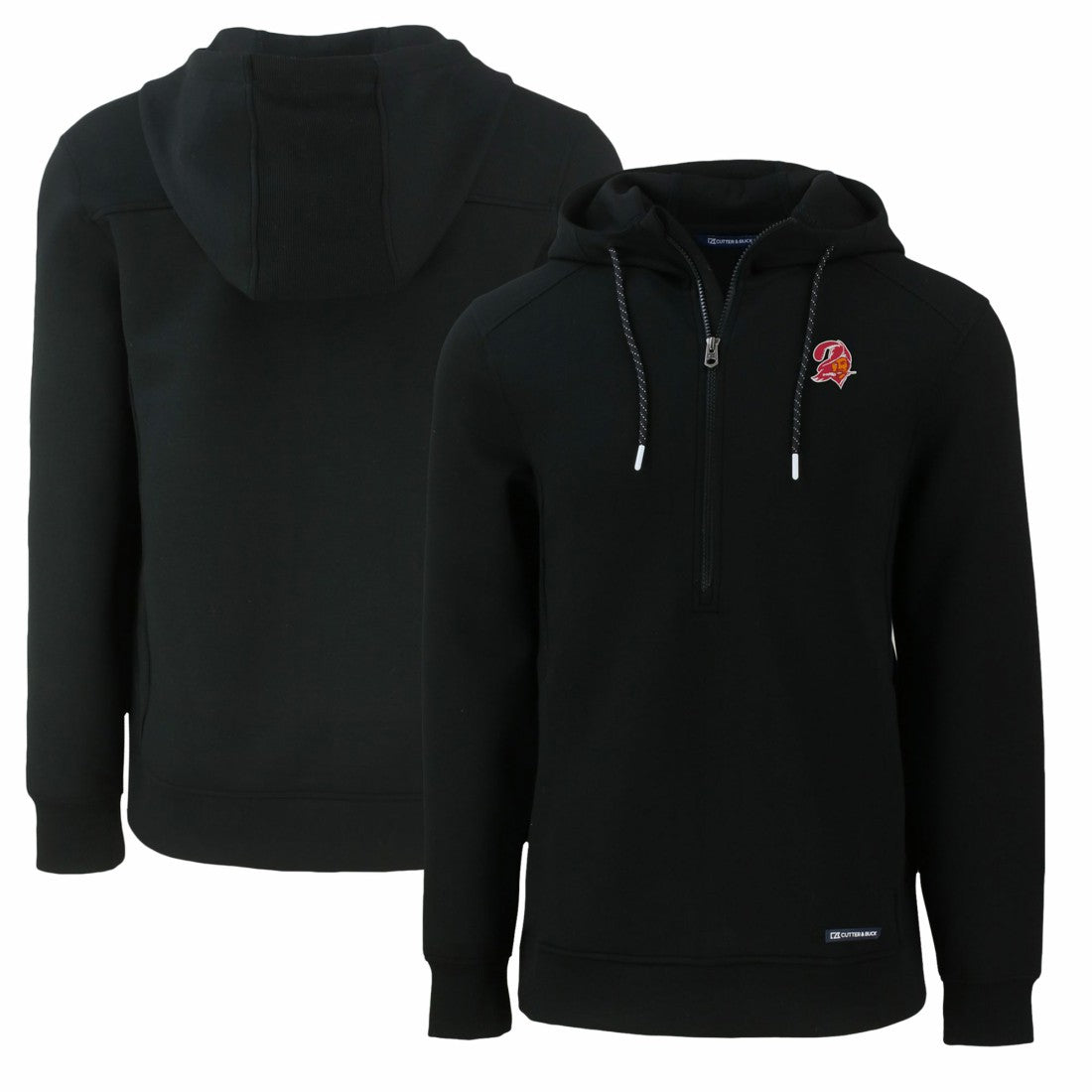 Tampa Bay Buccaneers Cutter & Buck Throwback Roam Eco Half-Zip Recycled Pullover Hoodie - Black cheap