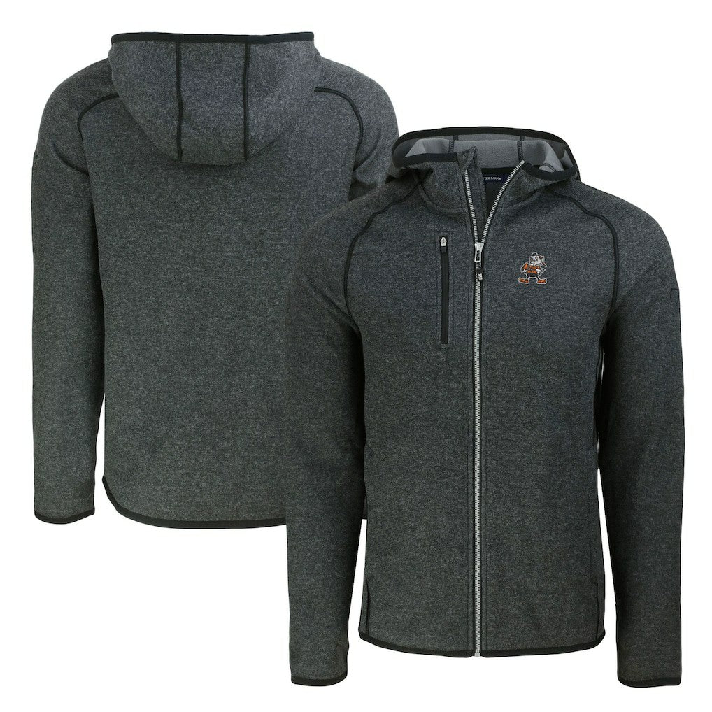 Cleveland Browns Cutter & Buck Throwback Mainsail Sweater-Knit Full-Zip Hoodie - Heather Charcoal cheap
