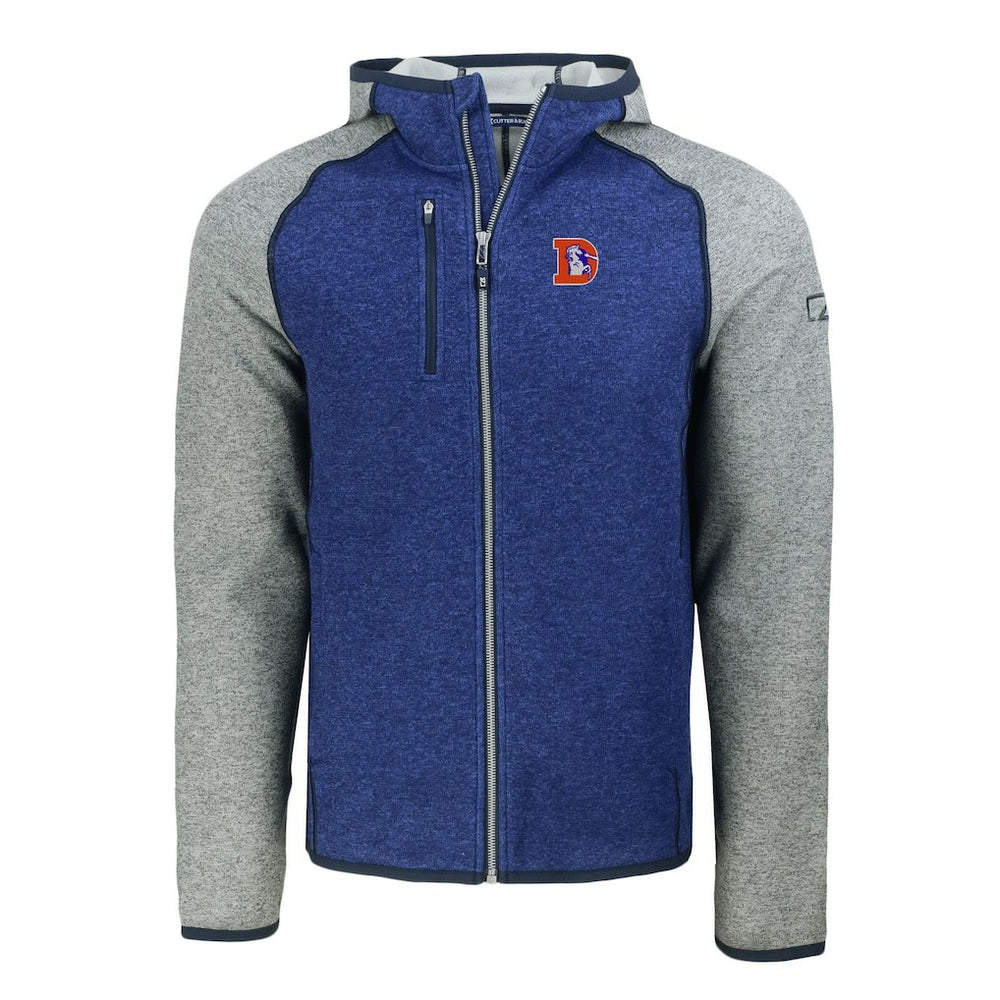 Denver Broncos Cutter & Buck Throwback Mainsail Sweater-Knit Full-Zip Hoodie - Royal/Heather Gray online