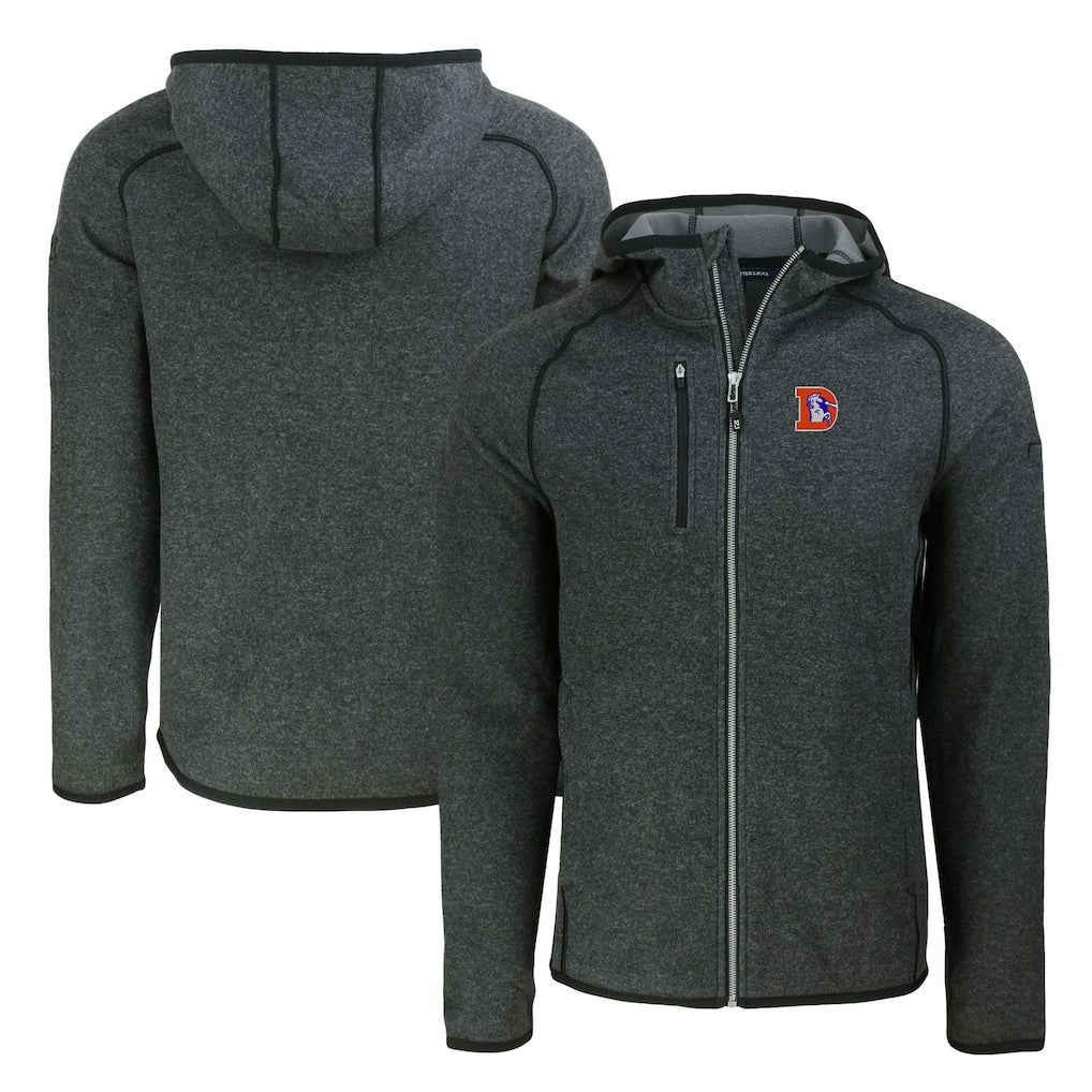 Denver Broncos Cutter & Buck Throwback Mainsail Sweater-Knit Full-Zip Hoodie - Heather Charcoal online