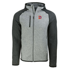 Denver Broncos Cutter & Buck Throwback Mainsail Sweater-Knit Full-Zip Hoodie - Heather Gray/Heather Charcoal for sale