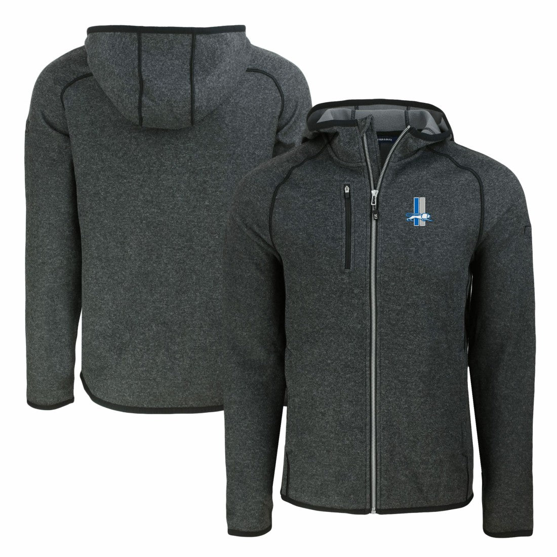 Detroit Lions Cutter & Buck Throwback Mainsail Sweater-Knit Full-Zip Hoodie - Heather Charcoal on sale