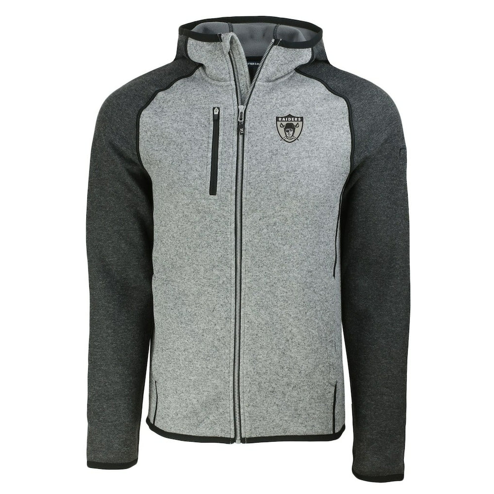 Las Vegas Raiders Cutter & Buck Throwback Mainsail Sweater-Knit Full-Zip Hoodie - Heather Gray/Heather Charcoal cheap