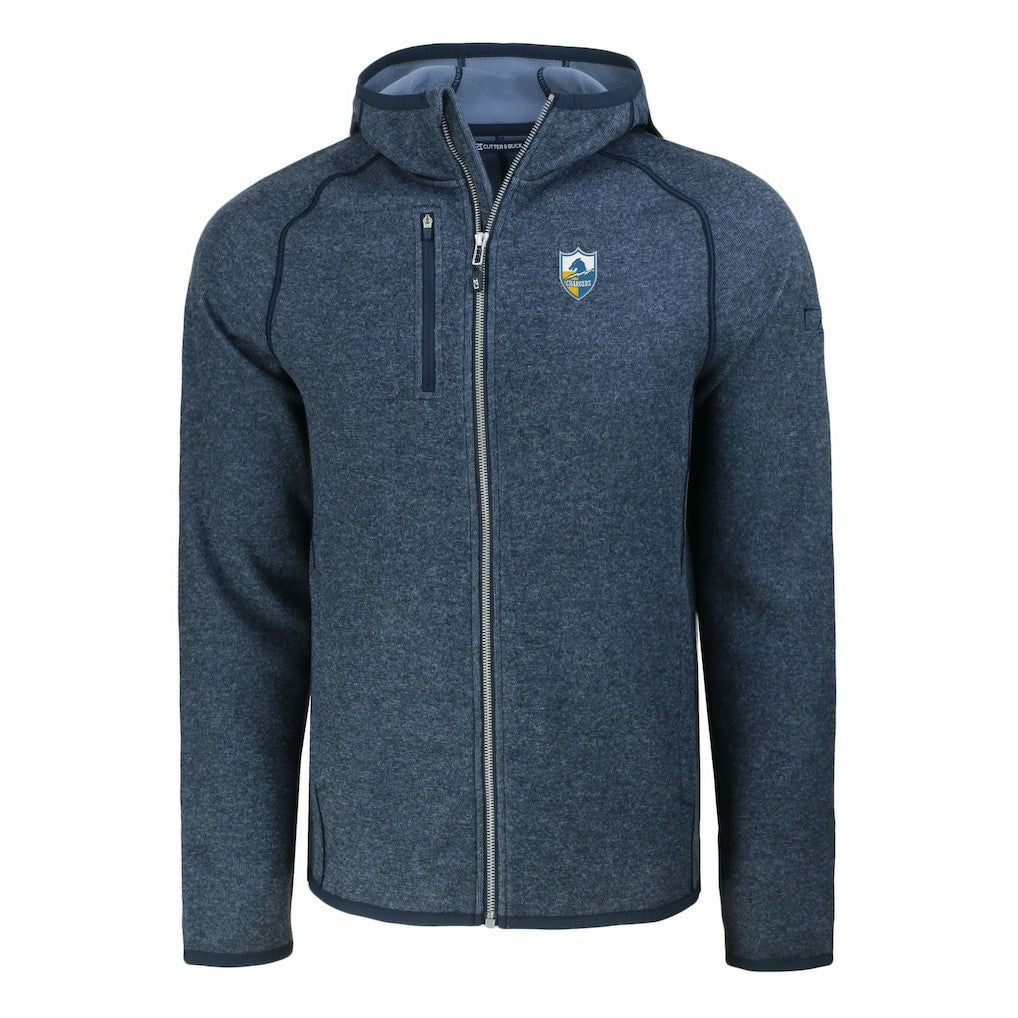 Los Angeles Chargers Cutter & Buck Throwback Mainsail Sweater-Knit Full-Zip Hoodie - Heather Navy online