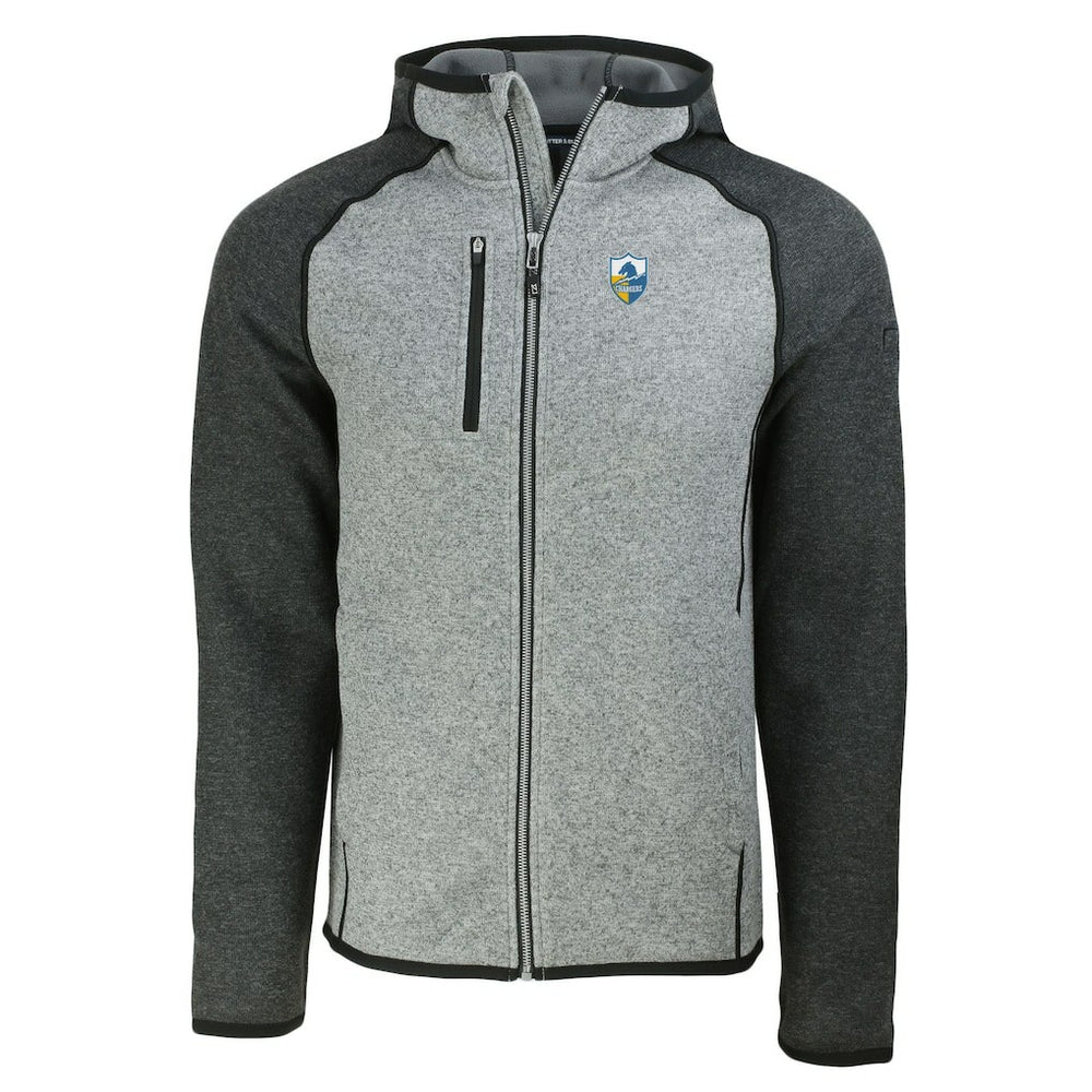 Los Angeles Chargers Cutter & Buck Throwback Mainsail Sweater-Knit Full-Zip Hoodie - Heather Gray/Heather Charcoal cheap