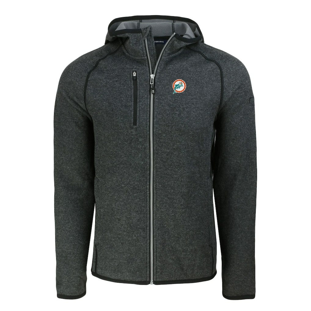 Miami Dolphins Cutter & Buck Throwback Mainsail Sweater-Knit Full-Zip Hoodie - Heather Charcoal for sale