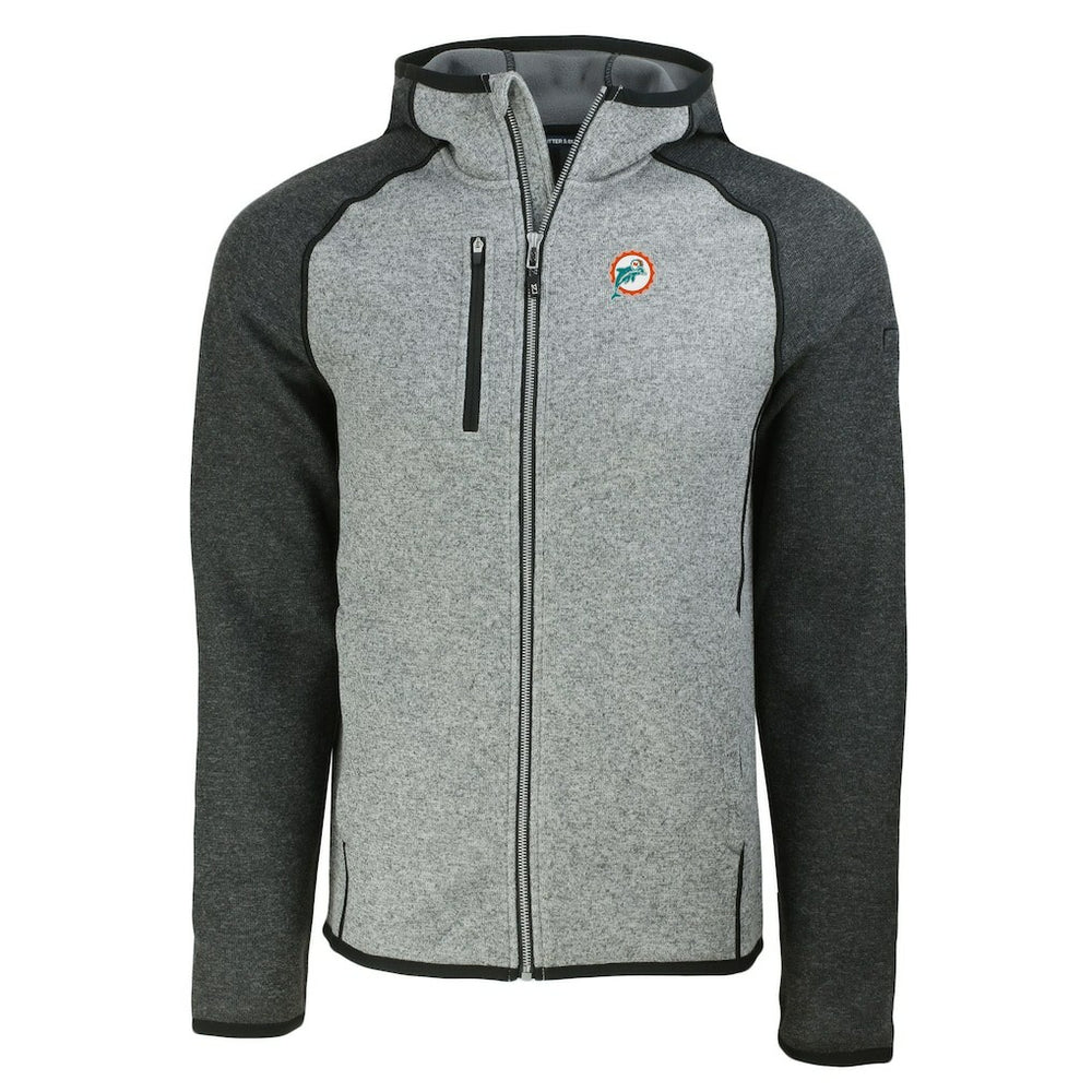 Miami Dolphins Cutter & Buck Throwback Mainsail Sweater-Knit Full-Zip Hoodie - Heather Gray/Heather Charcoal sale