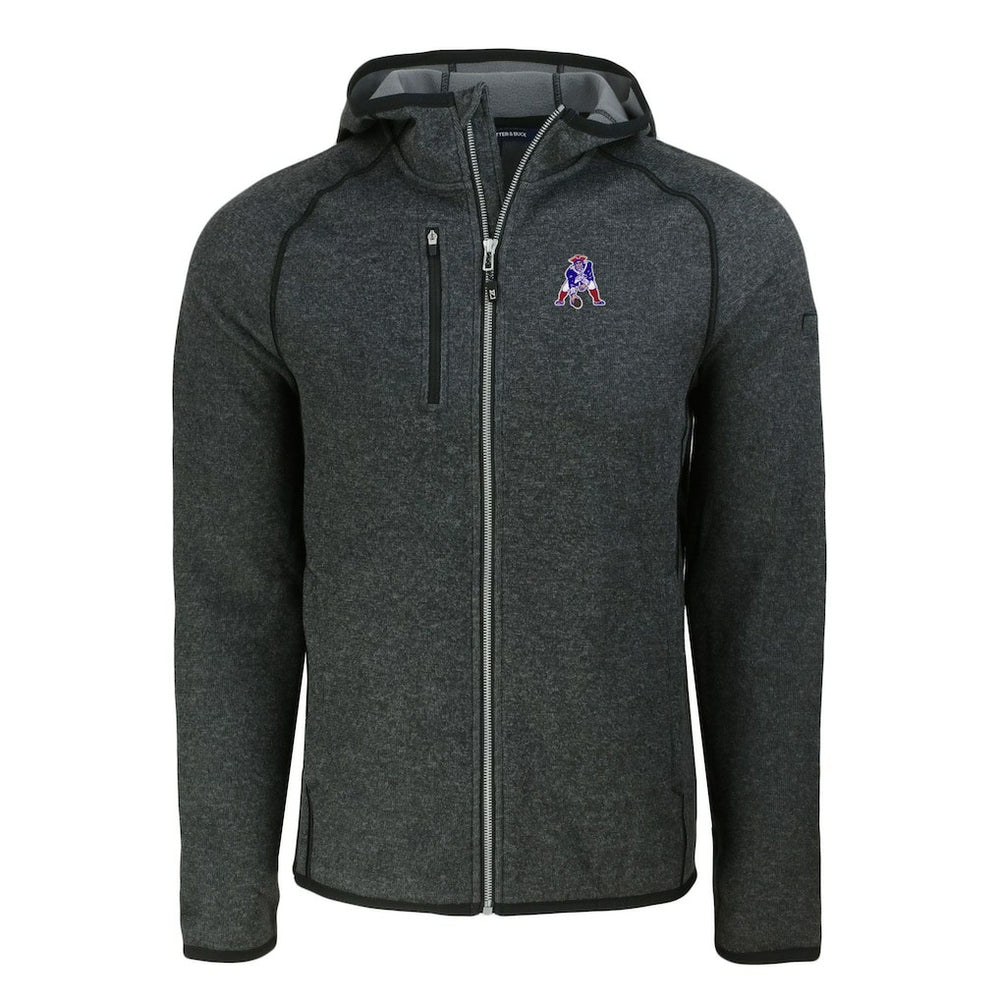 New England Patriots Cutter & Buck Throwback Mainsail Sweater-Knit Full-Zip Hoodie - Heather Charcoal sale
