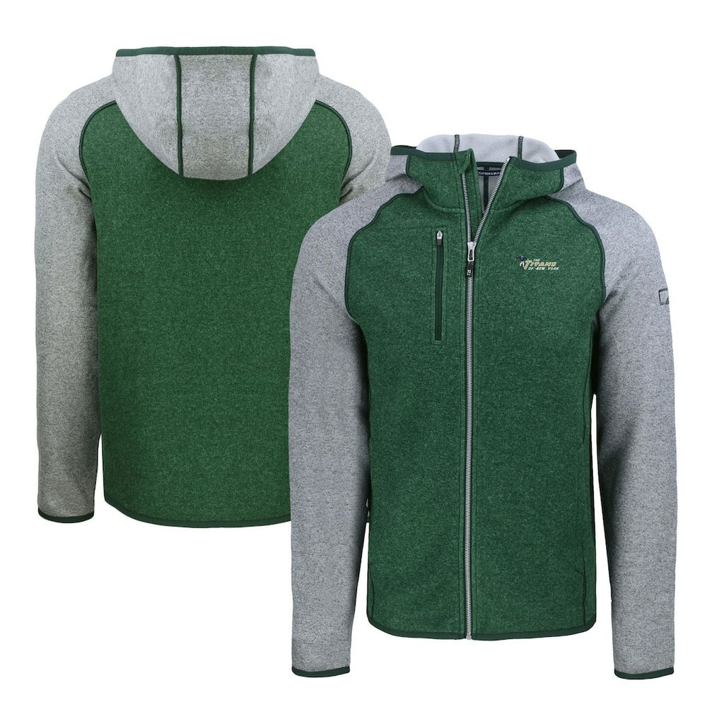 New York Jets Cutter & Buck Throwback Mainsail Sweater-Knit Full-Zip Hoodie - Heather Green/Heather Gray discount