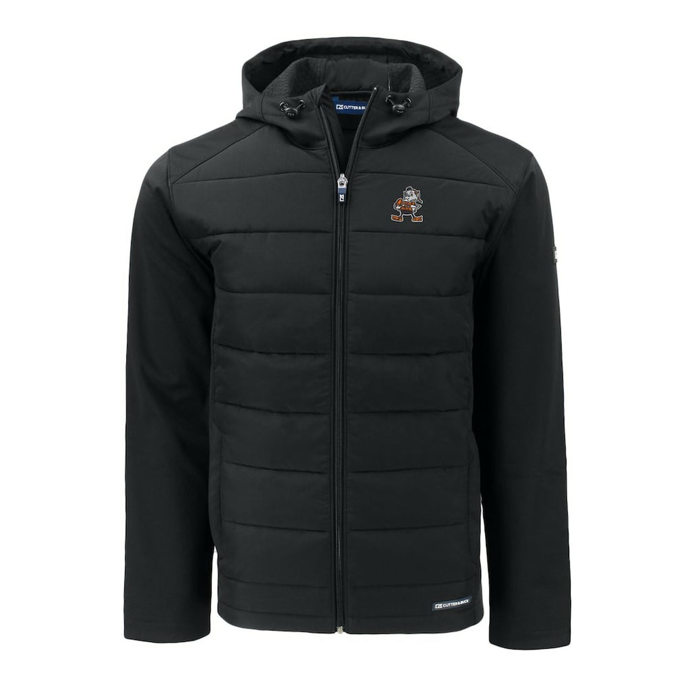 Cleveland Browns Cutter & Buck Throwback Evoke Hybrid Eco Softshell Recycled Full-Zip Hoodie Jacket - Black on sale