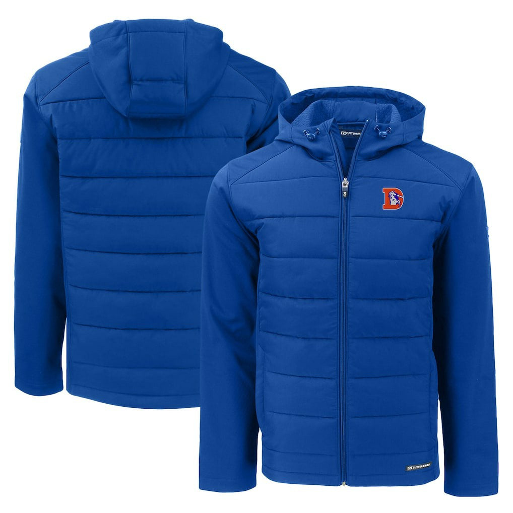 Denver Broncos Cutter & Buck Throwback Evoke Hybrid Eco Softshell Recycled Full-Zip Hoodie Jacket - Royal cheap
