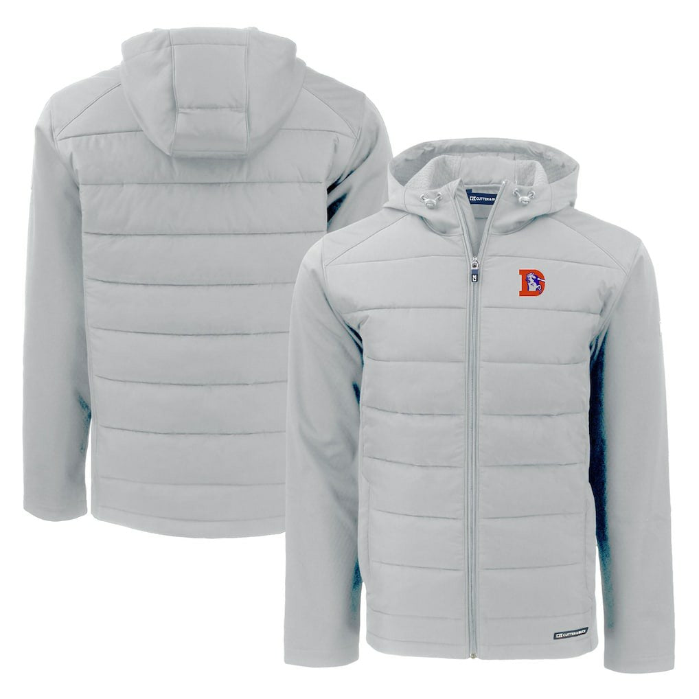Denver Broncos Cutter & Buck Throwback Evoke Hybrid Eco Softshell Recycled Full-Zip Hoodie Jacket - Gray outlet