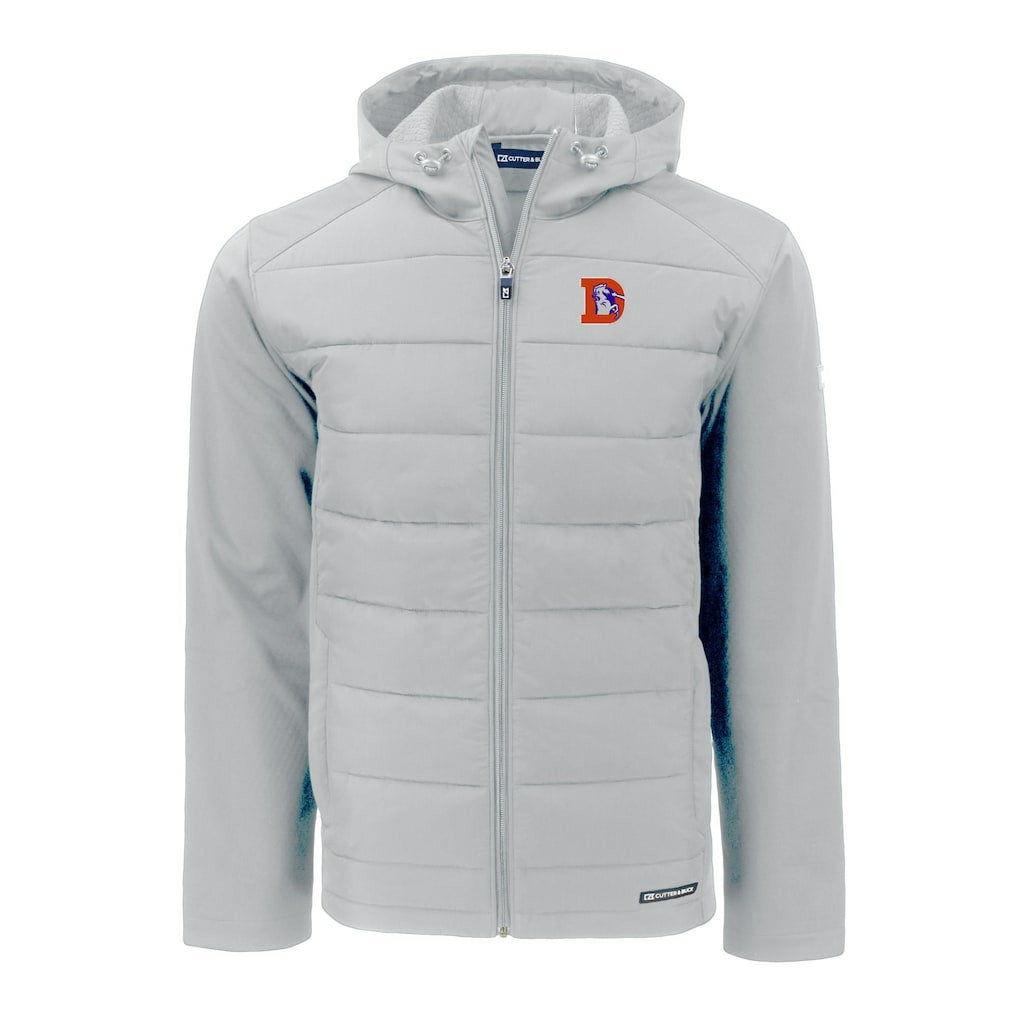 Denver Broncos Cutter & Buck Throwback Evoke Hybrid Eco Softshell Recycled Full-Zip Hoodie Jacket - Gray outlet