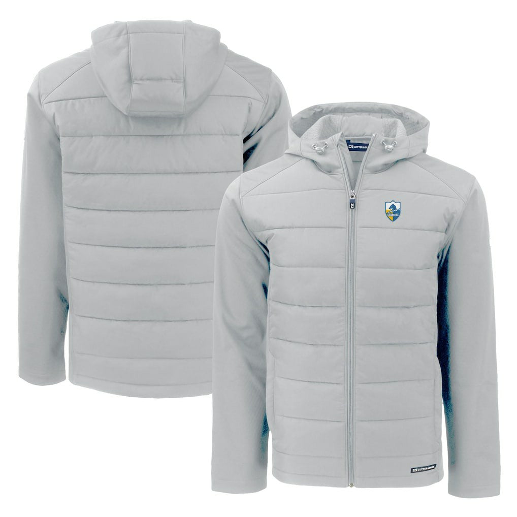 Los Angeles Chargers Cutter & Buck Throwback Evoke Hybrid Eco Softshell Recycled Full-Zip Hoodie Jacket - Gray on sale
