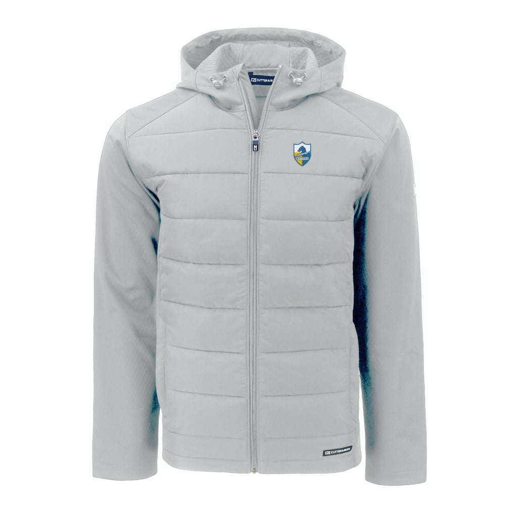 Los Angeles Chargers Cutter & Buck Throwback Evoke Hybrid Eco Softshell Recycled Full-Zip Hoodie Jacket - Gray on sale