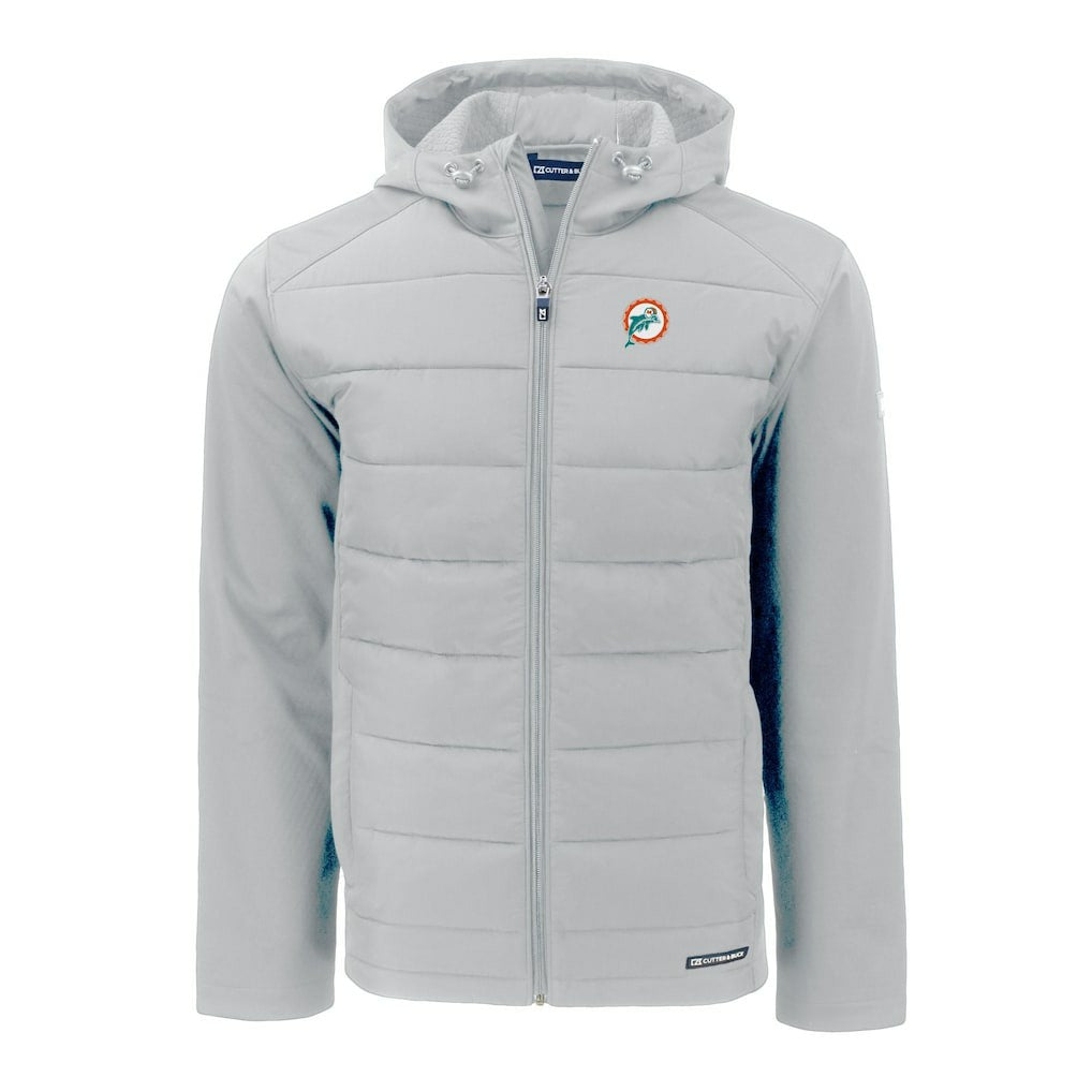 Miami Dolphins Cutter & Buck Throwback Evoke Hybrid Eco Softshell Recycled Full-Zip Hoodie Jacket - Gray cheap