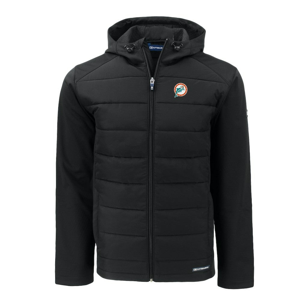 Miami Dolphins Cutter & Buck Throwback Evoke Hybrid Eco Softshell Recycled Full-Zip Hoodie Jacket - Black outlet