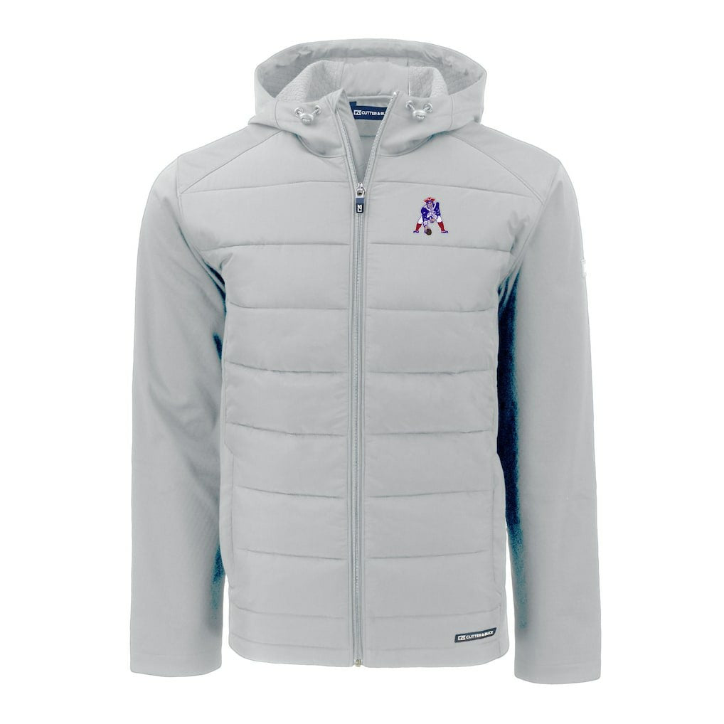 New England Patriots Cutter & Buck Throwback Evoke Hybrid Eco Softshell Recycled Full-Zip Hoodie Jacket - Gray for sale