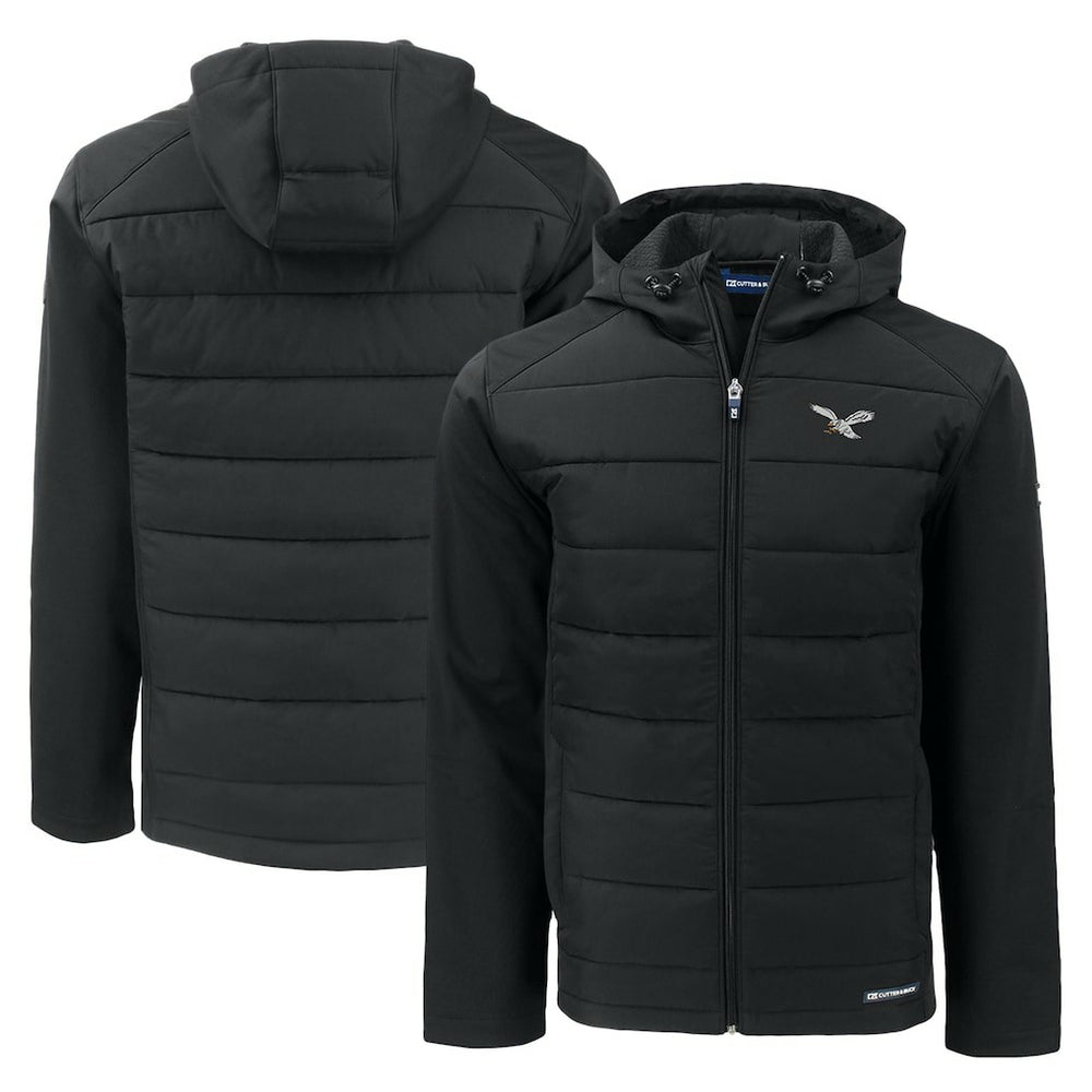 Philadelphia Eagles Cutter & Buck Throwback Evoke Hybrid Eco Softshell Recycled Full-Zip Hoodie Jacket - Black discount