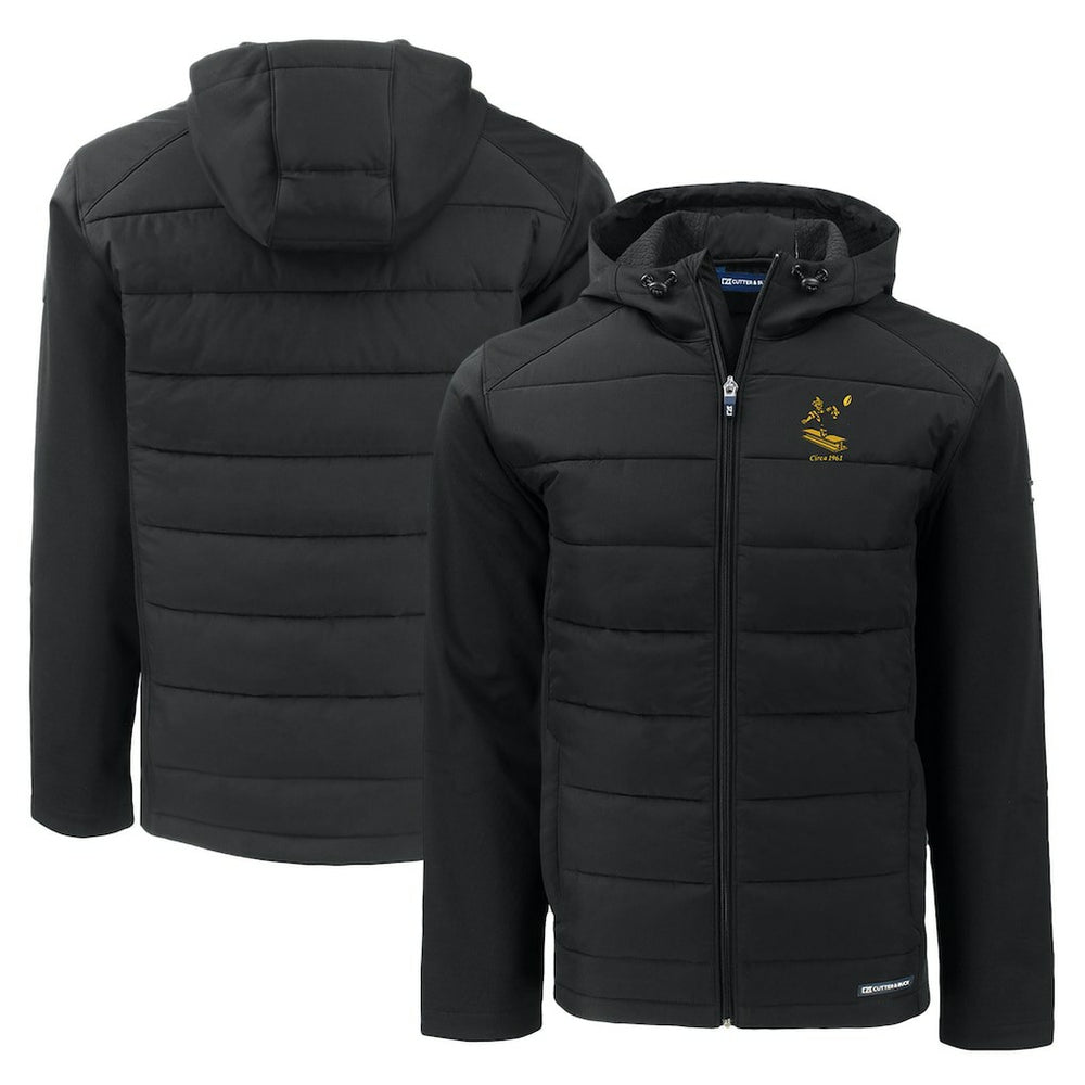 Pittsburgh Steelers Cutter & Buck Throwback Evoke Hybrid Eco Softshell Recycled Full-Zip Hoodie Jacket - Black on sale