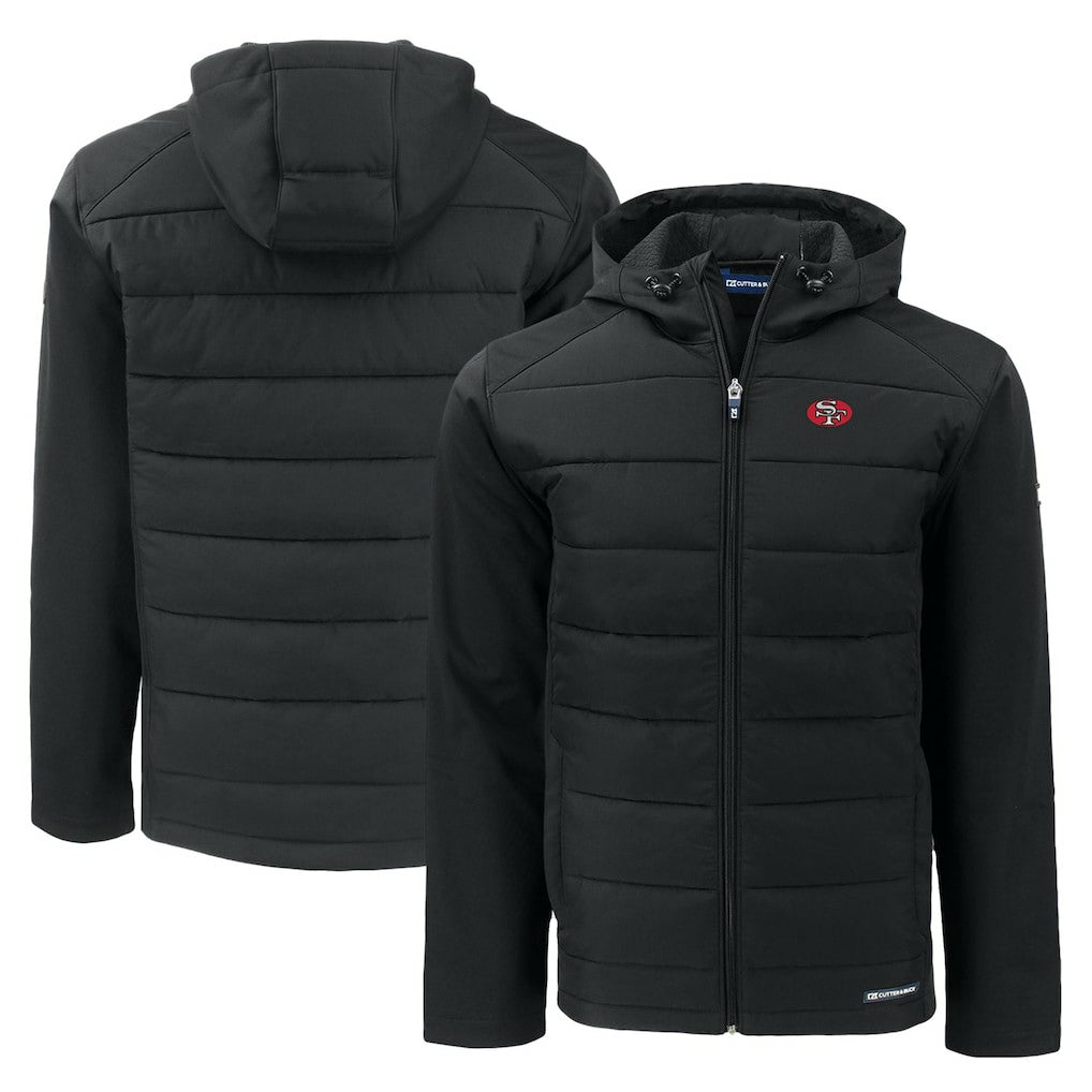 San Francisco 49ers Cutter & Buck Throwback Evoke Hybrid Eco Softshell Recycled Full-Zip Hoodie Jacket - Black cheap