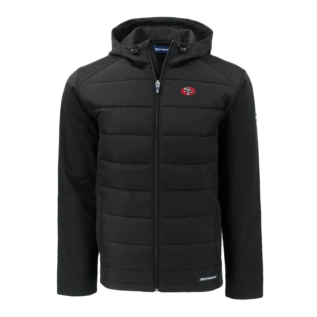 San Francisco 49ers Cutter & Buck Throwback Evoke Hybrid Eco Softshell Recycled Full-Zip Hoodie Jacket - Black cheap