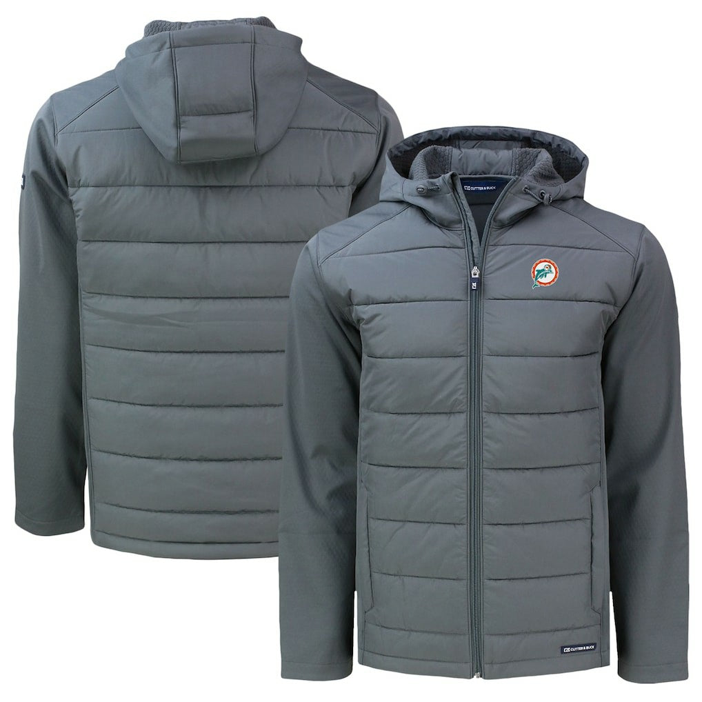 Miami Dolphins Cutter & Buck Throwback Big & Tall Evoke Hybrid Eco Softshell Recycled Full-Zip Hoodie - Gray on sale