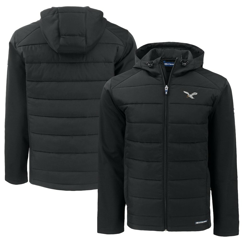 Philadelphia Eagles Cutter & Buck Throwback Big & Tall Evoke Hybrid Eco Softshell Recycled Full-Zip Hoodie - Black online