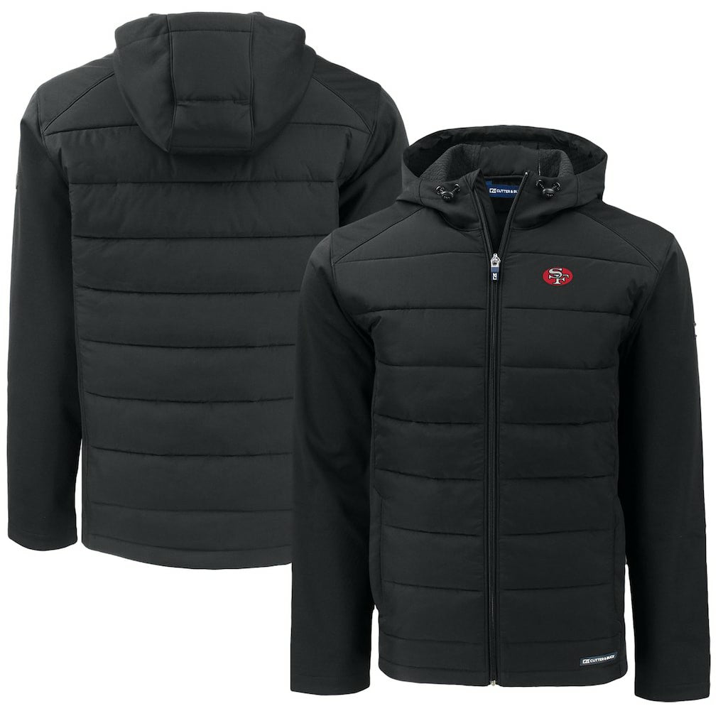 San Francisco 49ers Cutter & Buck Throwback Big & Tall Evoke Hybrid Eco Softshell Recycled Full-Zip Hoodie - Black for sale