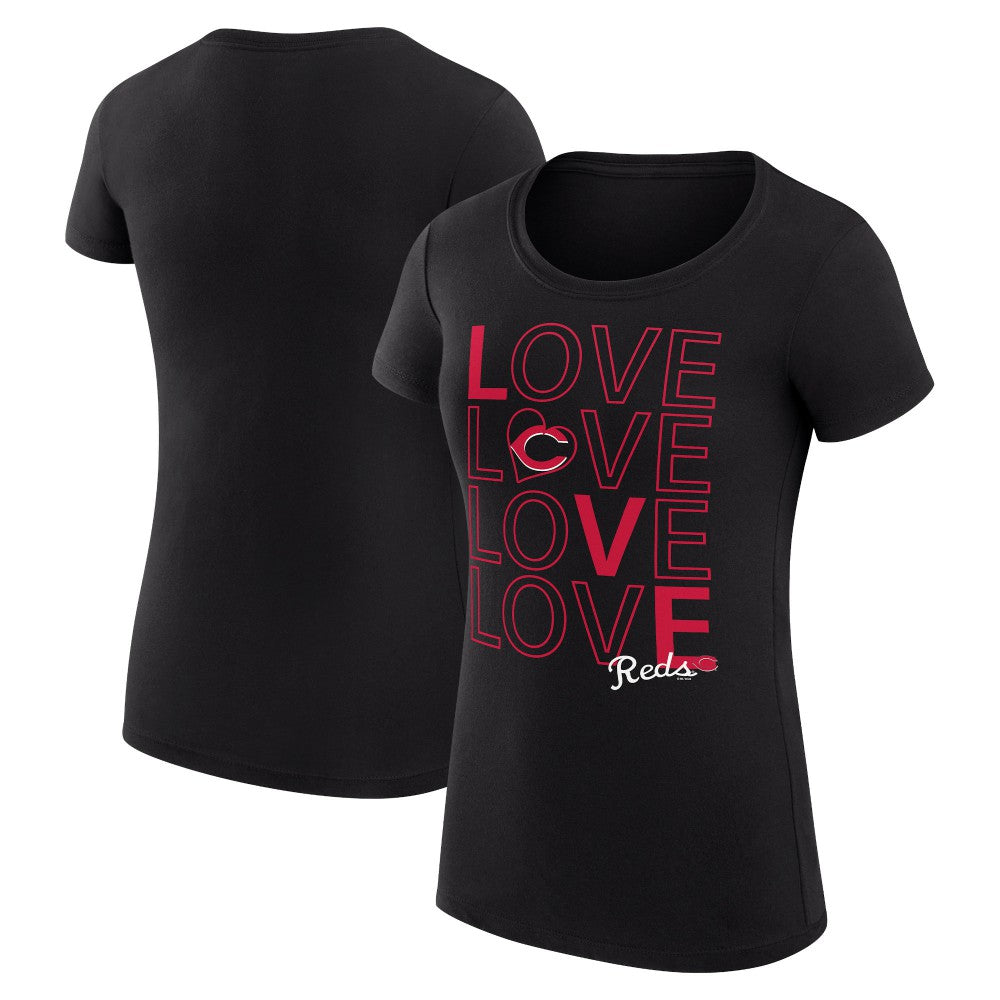 Cincinnati Reds G-III 4Her by Carl Banks Women's Super-Slim Fit Lightweight Love Graphic Team T-Shirt - Black