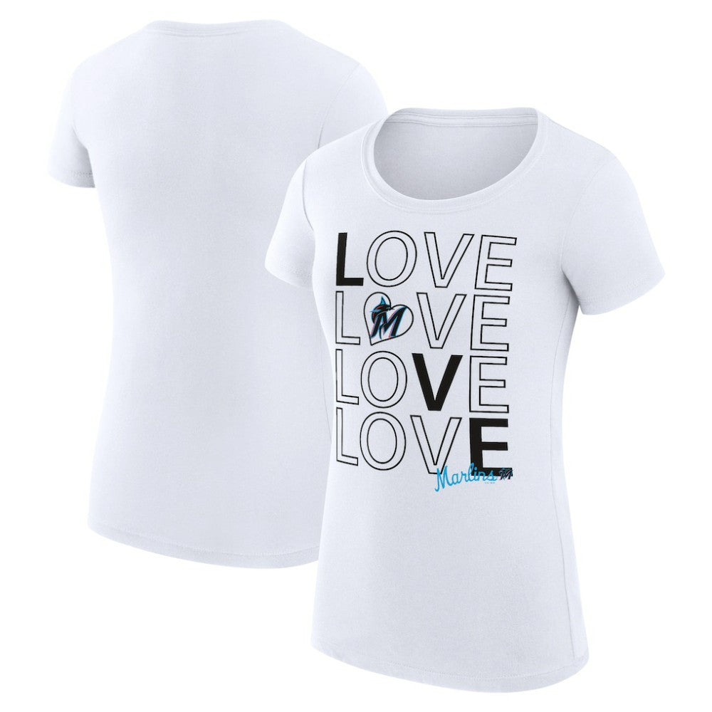 Miami Marlins G-III 4Her by Carl Banks Women's Super-Slim Fit Lightweight Love Graphic Team T-Shirt - White