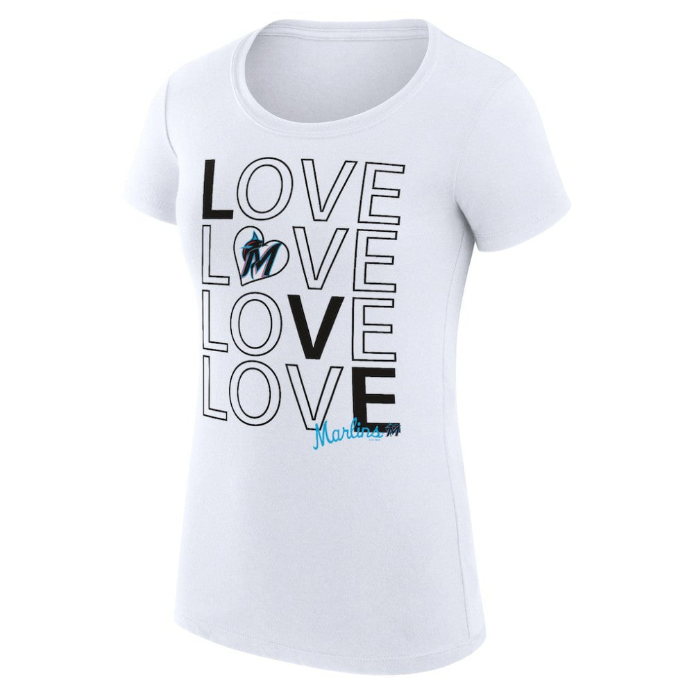 Miami Marlins G-III 4Her by Carl Banks Women's Super-Slim Fit Lightweight Love Graphic Team T-Shirt - White