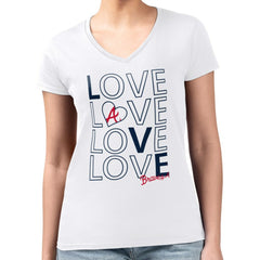 Atlanta Braves G-III 4Her by Carl Banks Women's Super-Slim Fit Lightweight Love Graphic Team V-Neck T-Shirt - White