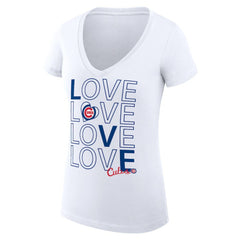 Chicago Cubs G-III 4Her by Carl Banks Women's Super-Slim Fit Lightweight Love Graphic Team V-Neck T-Shirt - White