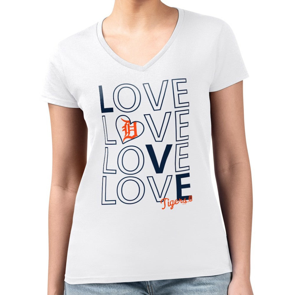 Detroit Tigers G-III 4Her by Carl Banks Women's Super-Slim Fit Lightweight Love Graphic Team V-Neck T-Shirt - White