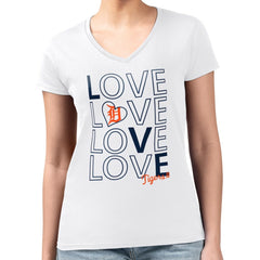 Detroit Tigers G-III 4Her by Carl Banks Women's Super-Slim Fit Lightweight Love Graphic Team V-Neck T-Shirt - White