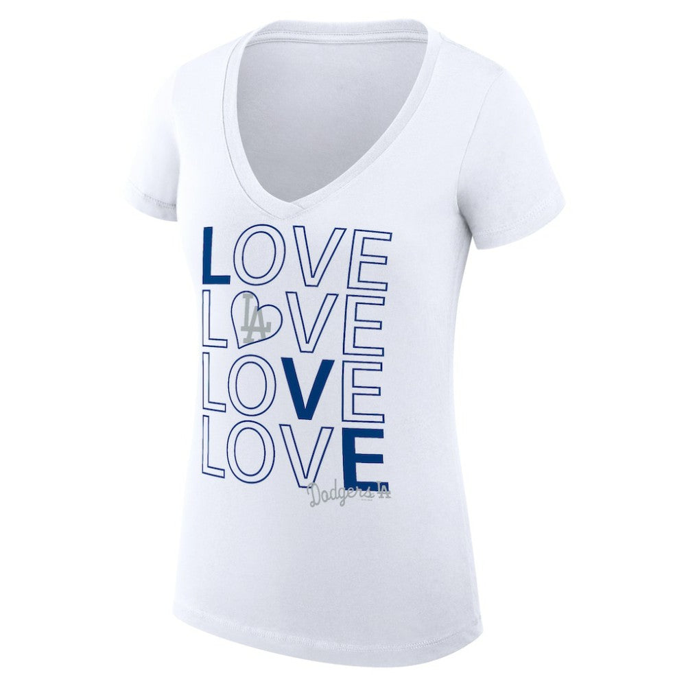 Los Angeles Dodgers G-III 4Her by Carl Banks Women's Super-Slim Fit Lightweight Love Graphic Team V-Neck T-Shirt - White