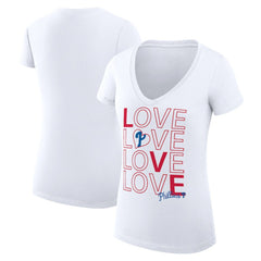 Philadelphia Phillies G-III 4Her by Carl Banks Women's Super-Slim Fit Lightweight Love Graphic Team V-Neck T-Shirt - White