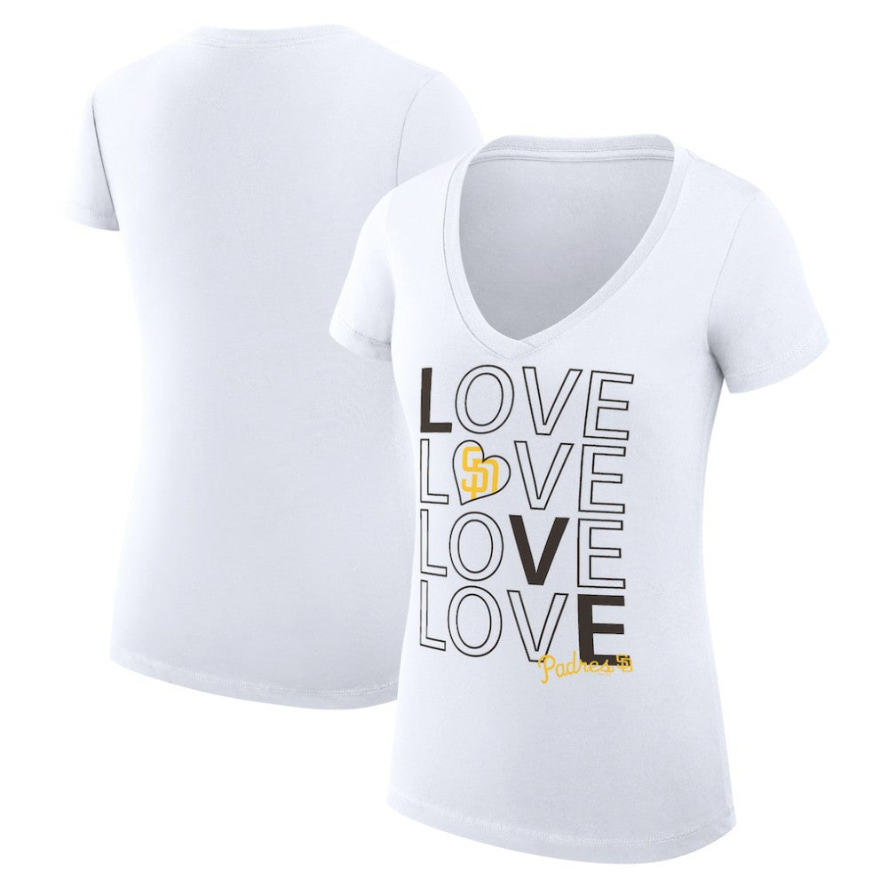 San Diego Padres G-III 4Her by Carl Banks Women's Super-Slim Fit Lightweight Love Graphic Team V-Neck T-Shirt - White