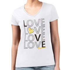 San Diego Padres G-III 4Her by Carl Banks Women's Super-Slim Fit Lightweight Love Graphic Team V-Neck T-Shirt - White